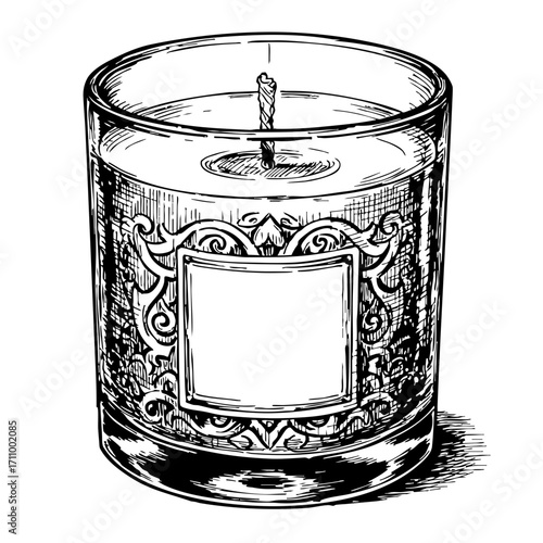 Vintage sketch of an aromatherapy candle in a glass holder  