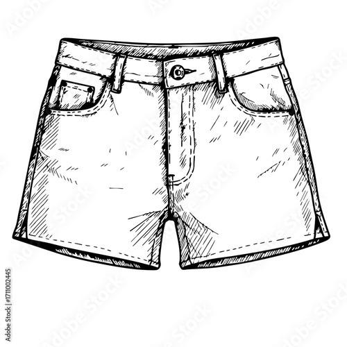 Vintage sketch of cropped denim shorts in a detailed illustration  