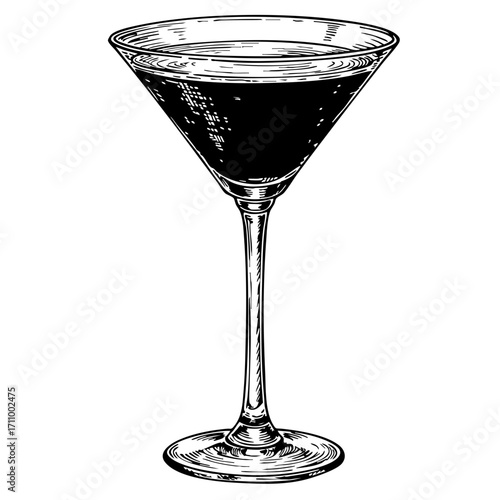 Espresso martini glass sketch drawing in vintage style  