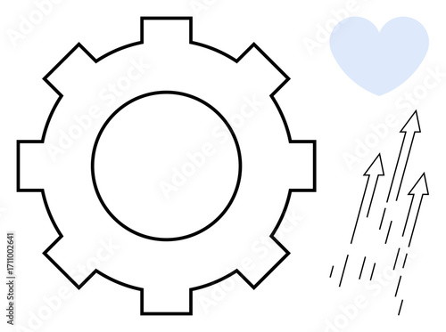 Large outlined gear, upward arrows symbolizing growth, and a soft heart denoting emotions. Ideal for innovation, teamwork, progress, engineering, strategy, self-improvement emotional intelligence