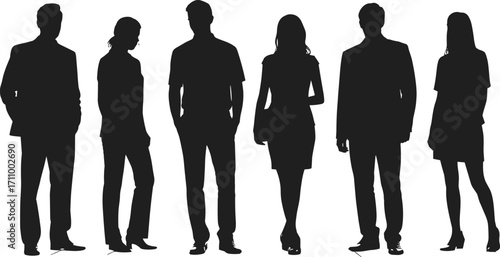 Silhouette of business people standing together, corporate professionals team illustration, office staff, teamwork, partnership, leadership, career, company, success concept