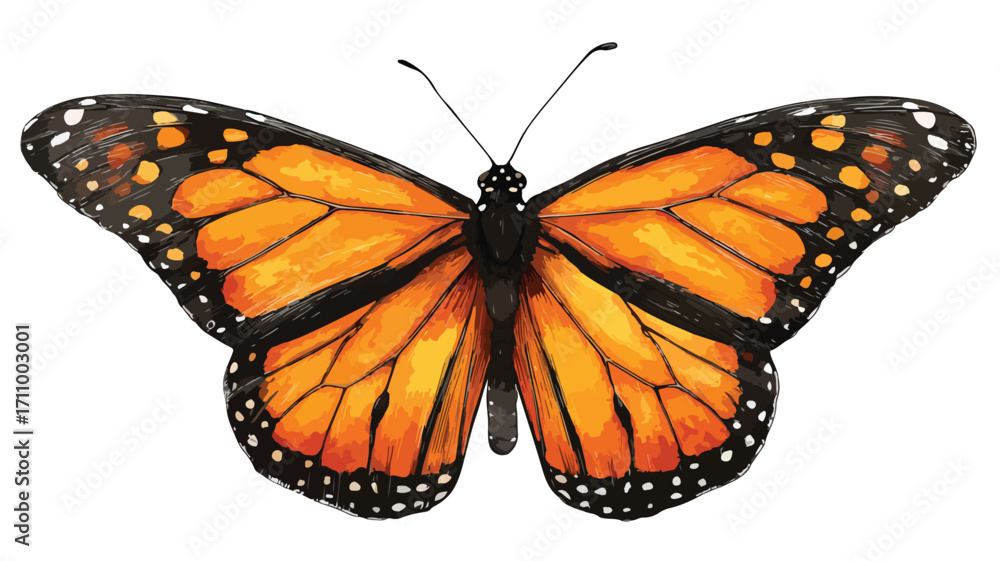 Fototapeta premium Classic Orange and Black Monarch Butterfly Vector Illustration