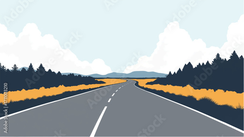 Highway landscape. Driving on a highway through the countryside. Illustration of a highway. 