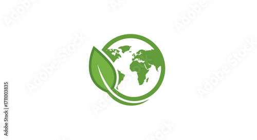 Green earth logo with leaf symbolizing eco-friendliness  