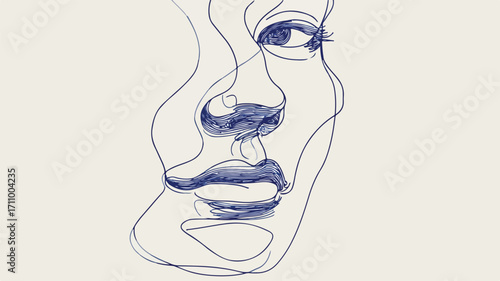 Minimalistic One Line Abstract Female Face Outline Art