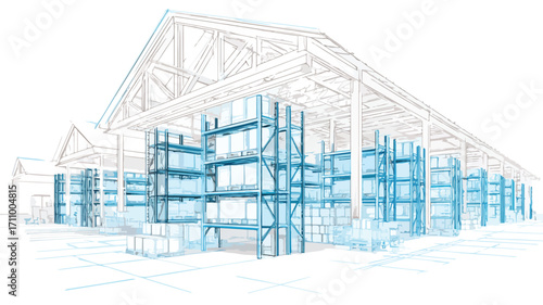Industrial Warehouse Outline Illustration for Business and Logistics Concepts