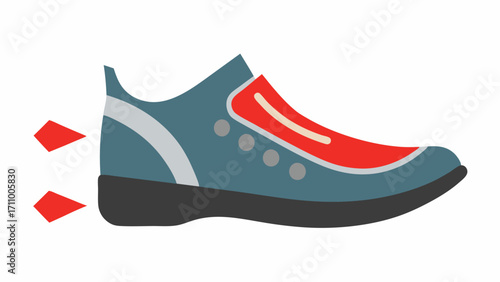 Cushioned Insole A side view of an adaptive shoe with a thick cushioned insole alongside arrows demonstrating shock absorption and support for sensitive feet.