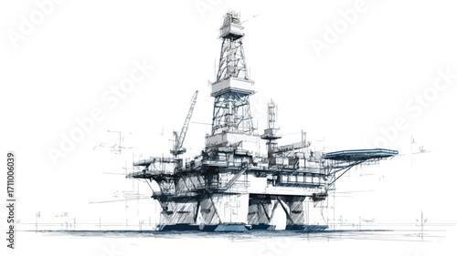 Offshore Oil Rig Outline Industrial Minimal Design