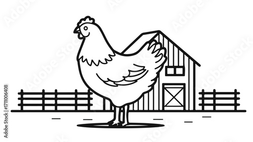 Chicken Poultry Outline Vector Illustration for Farming and Agriculture Designs