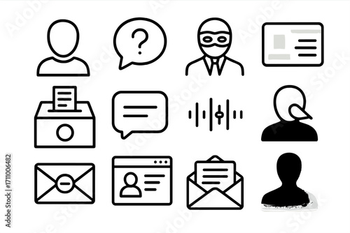 Anonymous Icons Collection. Line style icons of anonymous confessions: faceless avatar, anonymous speech icon, masked speaker,