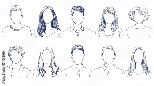 Front View Outlined People Avatars Silhouettes for Creative Projects