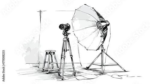 Professional Photography Studio Sketch with Softbox and Tripod Setup