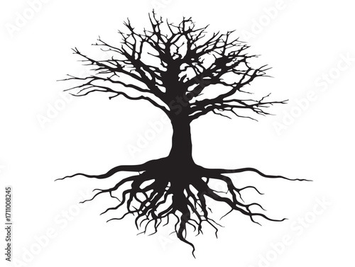 Natural flooded root silhouette vector illustration isolated black design