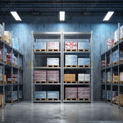 Wallpaper Mural Refrigeration warehouse for food. Metal shelves frozen foods with boxes Torontodigital.ca