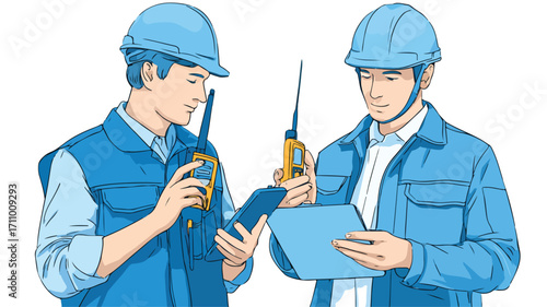 Professional Engineers Using Radio and Tablet in Modern Technology Workplace