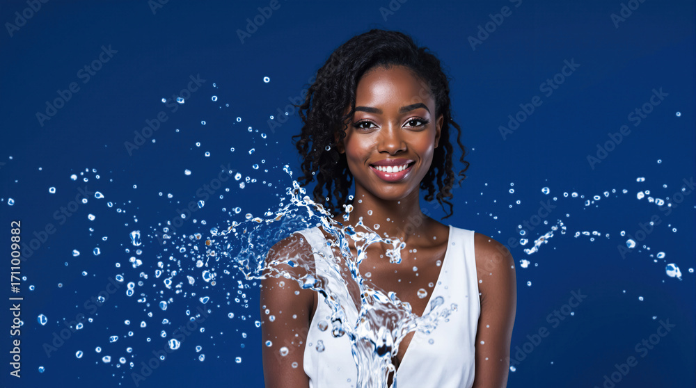 Obraz premium Young African woman with water splash