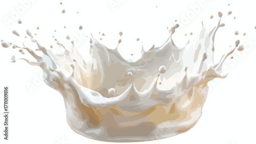 White Creamy Fluid Splash in Realistic Milk Crown - Professional Image Usage
