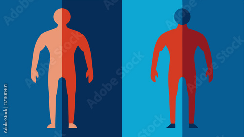 Before and After Comparison Two vertical illustrations depicting the same silhouette one in a neutral tone and the other in thermal colors to show changes before and after physical
