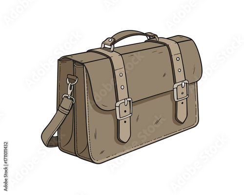 Stylish Brown Leather Satchel Bag with Shoulder Strap Detailed Illustration for Fashion and Design Projects