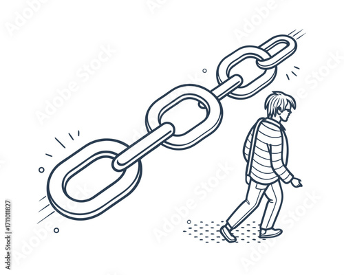 Man Dragging a Heavy Chain Representing Burdens and Responsibilities Concept of Struggle Hard Work and Personal Challenges in Life