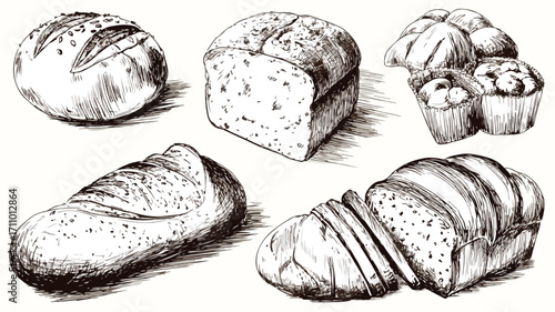 Hand Drawn Set of Bread Vector Illustrations for Food Designs