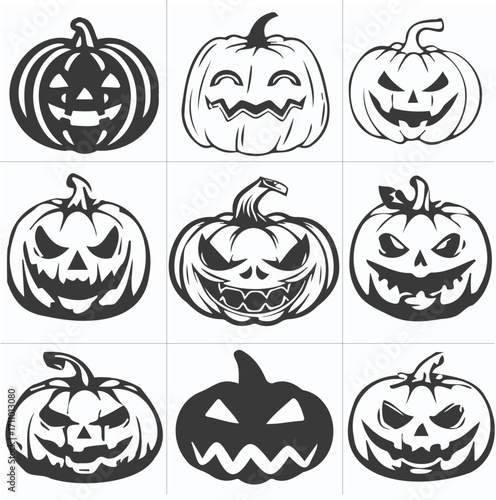 Scary Halloween Pumpkin Face vector set