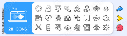 Fake information, Qr code and Sun energy line icons. Interest rate, AI generate, Inflation icons. Pack of Music making, Protection shield, Fuel price icon. Vector
