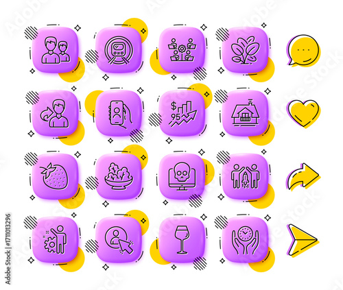 Rise price, Couple and Balcony line icons. App 3d buttons. Social media comment, share, like icons. Pack of Partnership, Spinach, Cyber attack icon. Vector