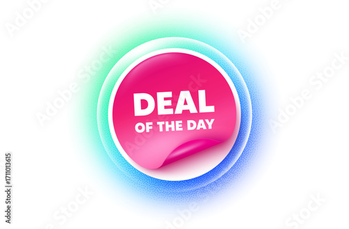 Day deal sticker blue gradient. Paper offer price tag. Deal of the day tag. Special offer price sign. Advertising discounts symbol. Sticker label. Grain dots effect. Vector