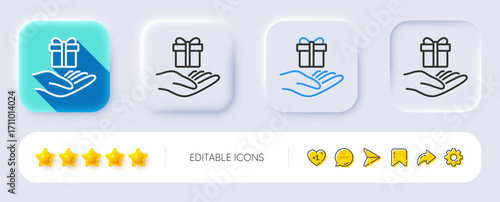 Loyalty program line icon. Neumorphic, Flat shadow, 3d buttons. Gift box sign. Present symbol. Line loyalty program icon. Social media icons. Vector