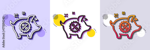 Piggy sale line icon. Halftone dotted pattern. Gradient icon with grain shadow. Shopping discount sign. Clearance symbol. Line piggy sale icon. Various designs. Vector