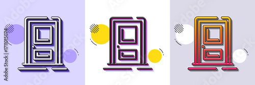 Entrance line icon. Halftone dotted pattern. Gradient icon with grain shadow. Entry door sign. Building exit symbol. Line entrance icon. Various designs. Vector