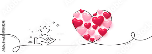 Loyalty program line icon. Continuous line big heart. Bonus points. Discount star symbol. 3d hearts in heart shaped loop. Loyalty program single line ribbon. Loop curve pattern. Vector
