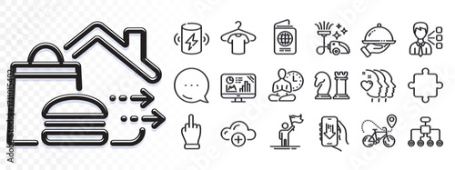 Third party, Friends couple and Charge battery line icons for web app. Glare of light effect. Message icon. Pack of Food delivery, Cloud computing, Puzzle pictogram icons. Vector