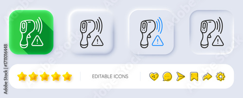 Electronic thermometer line icon. Neumorphic, Flat shadow, 3d buttons. Temperature scanner sign. Fever measuring symbol. Line electronic thermometer icon. Social media icons. Vector