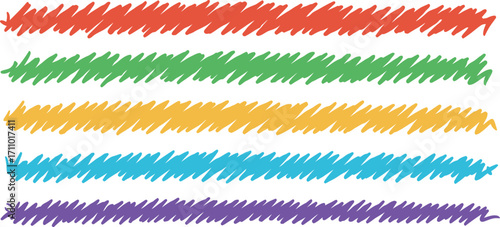 Colorful crayon scribble lines horizontal stripes vibrant hues on transparent background