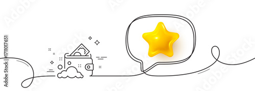 Launder money line icon. Continuous line with 3d star. Cash corruption sign. Tax avoidance symbol. 3d star in speech bubble. Launder money single line ribbon. Loop curve pattern. Vector