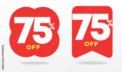 75% off, advertising, store, product, promo, poster, price, sale, shop, value, sign, sticker. Tag, label, marketing, offer, market, icon, set, shape, vector