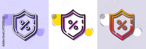 Loan percent line icon. Halftone dotted pattern. Gradient icon with grain shadow. Protection shield sign. Credit percentage symbol. Line loan percent icon. Various designs. Vector