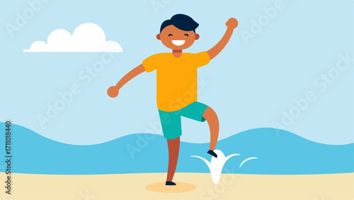 Enjoying the Waves A person laughing and playing in shallow waves at the beach with a prosthetic leg showing carefree joy and mobility.