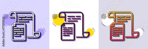 Documents line icon. Halftone dotted pattern. Gradient icon with grain shadow. Doc file page sign. Office note symbol. Line documents icon. Various designs. Vector