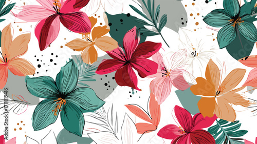 Vibrant Tropical Floral Pattern Vector for Graphic Design Projects