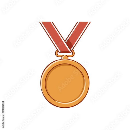 A shiny golden medal hanging on a red ribbon, signifying victory, and achievement. The medal is depicted in a simple yet elegant illustration.