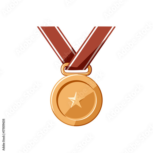 A bronze medal with a star, symbolizing achievement and reward. The medal hangs from a red ribbon, ready to be presented to a champion