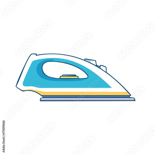 An iron, a tool for smoothing fabric, is presented against a clean backdrop, highlighting its design and function