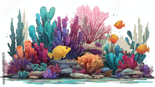 Vibrant Underwater World with Turquoise Coral Reef and Blue Seaweed