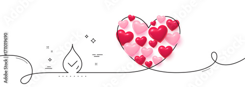 Waterproof line icon. Continuous line big heart. Water resistant sign. Drop protection symbol. 3d hearts in heart shaped loop. Waterproof single line ribbon. Loop curve pattern. Vector