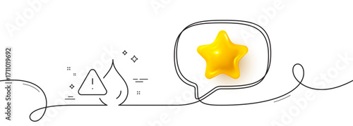 Waterproof line icon. Continuous line with 3d star. Water resistant sign. Drop protection symbol. 3d star in speech bubble. Waterproof single line ribbon. Loop curve pattern. Vector