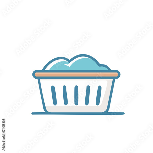 A laundry basket filled with foamy clothes is ready for washing. This basket brings convenience and efficiency