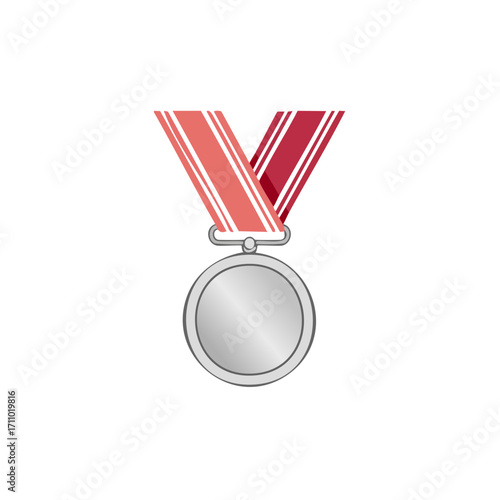 A shiny silver medal with a colorful ribbon, symbolizing honor and achievement. Perfect for representing rewards and accomplishments